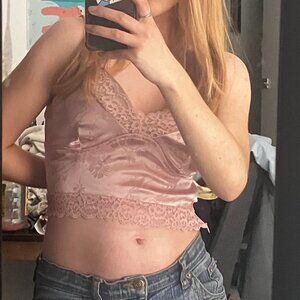 Pink Satin and Lace Crop Top